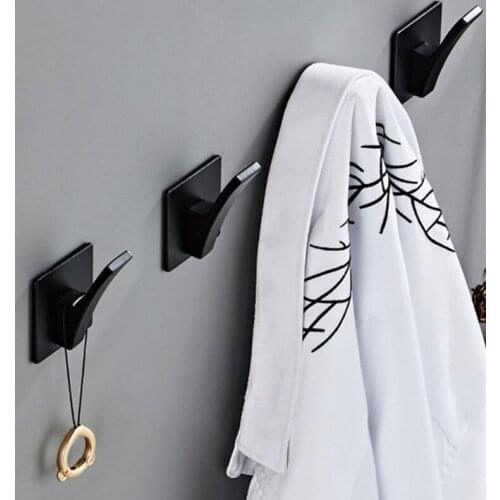Modern Wall Mounted Black Metal Hook Key Plug Holder Self-Adhesive Square Organizer Multifunction Jewelry Clothes Towel for