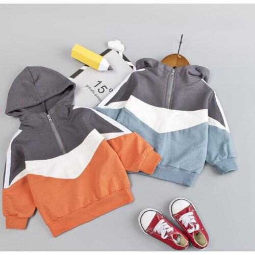Hoodie Childrens Baby Boy Clothes Autumn Long-Sleeved Color-Blocking Sweatshirt Casual Tops 1-3 Years Old
