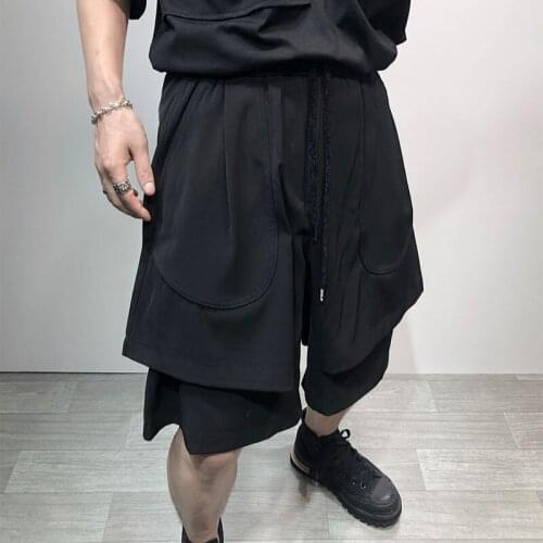 Street Yamamoto fashion original fashion mens personality fake two loose designer work clothes Capris Harem Pants fashion