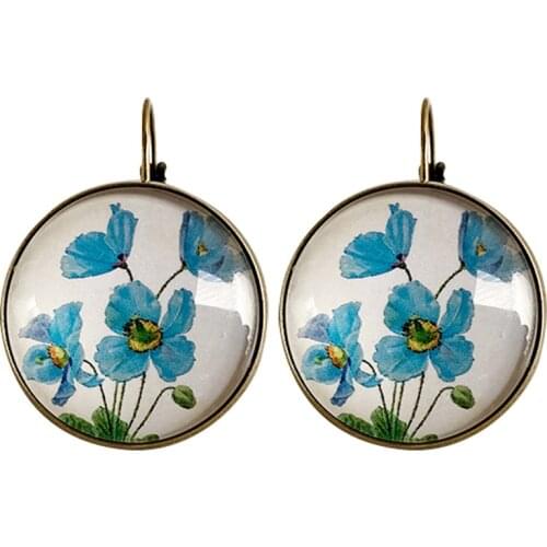 Vintage Sunflower Lavender Daisy Pattern Glass Dome Dangle Drop Earrings for Women Classic Time Gemo Unique Jewelry Wholesale