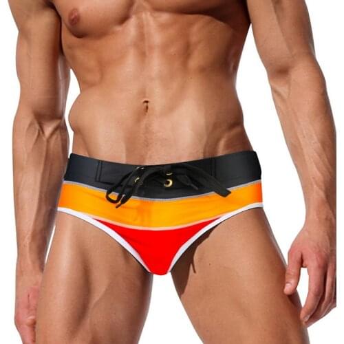 Wd146 new summer beach shorts swimwear men swimming briefs sexy stripe mens swim trunks men swimwear sunga male man swimsuits