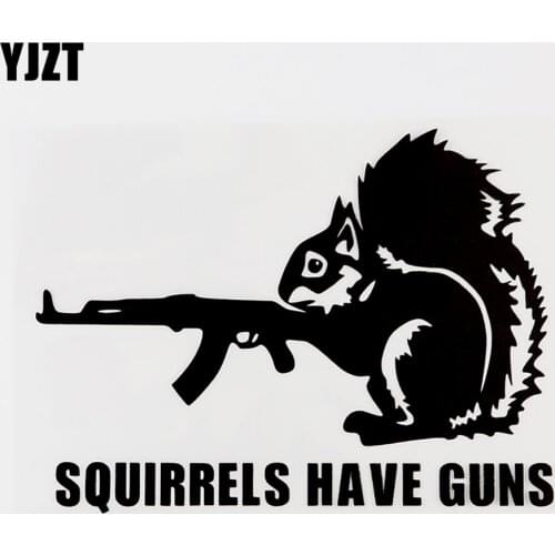 YJZT 15.4CMX11.4CM Squirrels Have Guns Fun Vinyl Decals Car Sticker Black/Silver 8C-0200