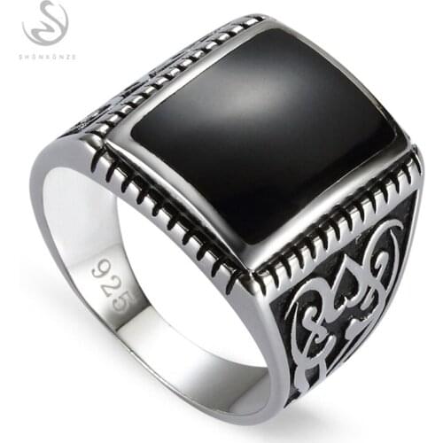 Eulonvan 925 Sterling Silver Jewelry male engagement Rings For Men Black Resin accessories gifts S-3807 size 7 8 9 10 11 12 13