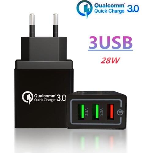 18 W USB Charger Quick Charge 3.0 5V 3A EU US Plug for iPhone X 8 7 3Ports Fast Wall Charger for Samsung s8 s9 s10 Huawei P20 30