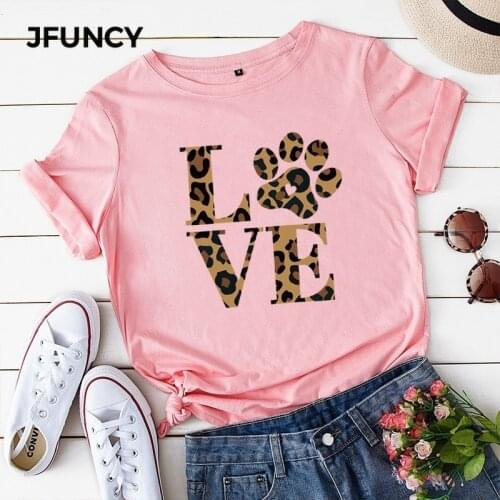 JFUNCY Plus Size Summer T Shirt Love Leopard Print Women Tshirt Casual Korean Style Graphic Hip Hop T-shirt Female Tees Tops