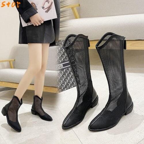 2021 Spring Summer New Sexy Mesh Ankle Boots Women Pointed Toe Stiletto Heels Fashion Ladies Sandals Shoes Womens High Boots