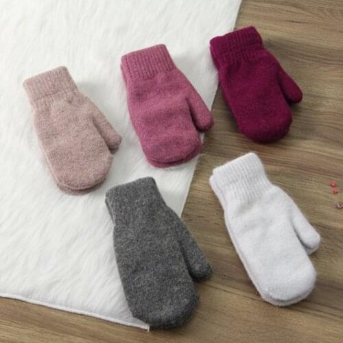 Double-layer Rabbit Hair Gloves Female Winter Korean Version of Solid Color All Fingers Winter Women Gloves Girls Mittens