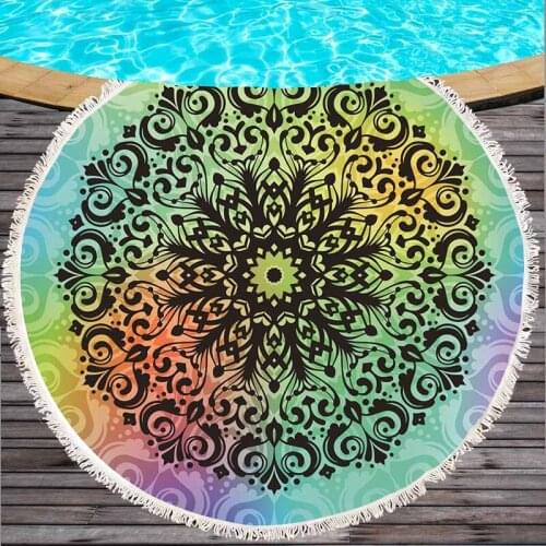 2018 Summer 150cm Large Size Round Beach Towels Geometric Printed Cotton Beach Towel With Tassels New Bohemian Style