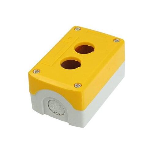 22mm Hole Yellow Gray Plastic 2 Push Button Switch Holder Control Box Case