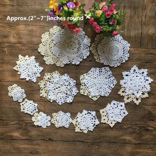 24 Vintage Lace Crochet Motifs mini Doilies 7-18 cm Wedding decoration Snowflake Flower DIY Craft Scrapbooking Embellishment