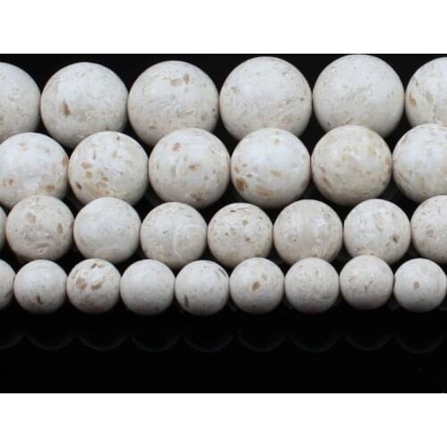 6/8/10/12mm Natural White Fossils Stone Beads Round Loose Beads for Fashion Accessories Jewellery Making DIY Bracelet 15'strand