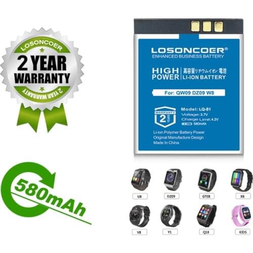 LOSONCOER 580mAh Battery LQ-S1 For Smart Watches Fashion Meter QW09 DZ09 AB-S1 W8 T8 A1 V8 X6 HLX-S1 KSW-S6 RYX-NX9 SCX-M9-CE