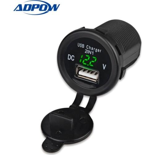 Car 2.1A USB Socket Charger 5V 2.1A High Quality with Voltmeter 12V Car Socket Charger for Motorcycle Truck ATV Boat 12-24v