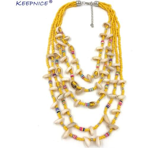 New Bohemian Boho Choker Necklaces seed beads chains multi layers Necklaces cowrie shell beaded choker necklace for women