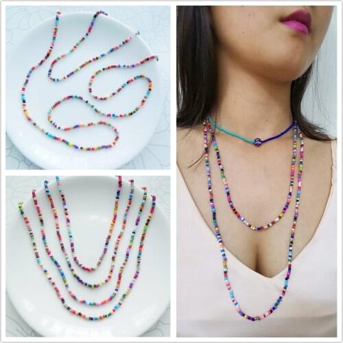 Boho Baisc Style Seed Bead Long Chain Necklace for Women Vocation Travel Jewelry Multilayer Simple Choker Necklace Femme Collier
