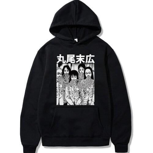 Junji Ito Uzumaki Anime Print Hoodies Streetwear Horror Hat Clothing Men Oversized Warm Streetwear Women Hoodies
