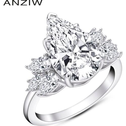 ANZIW 925 Sterling Silver Engagement Rings for Women Big 5 Carats Pear Cut Ring Lover Wedding Jewelry anel masculino de prata