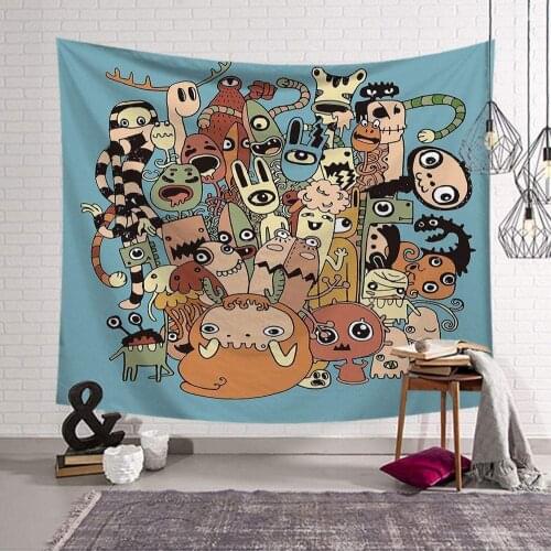 Cute Cartoon Printed Unique Wall Cloth Tapestries Beach Sitting Blanket Fashion Decorative