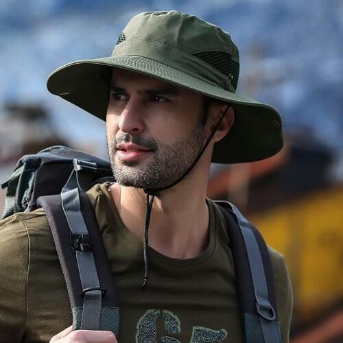 Mens Sun Hat Outdoor Fishing Cap Wide Eaves Anti-UV Beach Cap Womens Barrel Hat