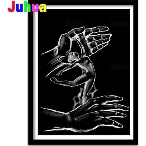 Full Square Round diamond dancing woman 5D diamond painting DIY diamond embroidery kit black and white art Home ornaments