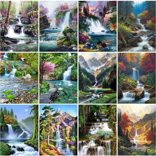 EverShine Full Drill Square Diamond Painting Landscape Cross Stitch Diamond Embroidery Waterfall Mosaic Art Kits Handmade Hobby