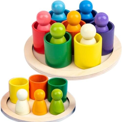 Rainbow Villain Set Cup Building Blocks Colorful Wooden Stacking Game Montessori Creative Educational Kindergarten Toys Kid Gift