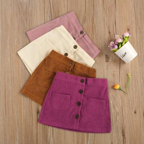 1-5Y Autumn Infant Kids Girls Corduroy Skirts High Waist Single Breasted Solid A-Line Mini Skirts 4 Colors