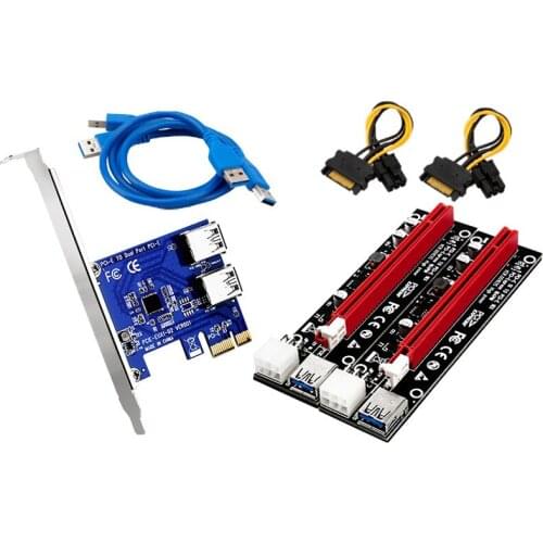 PCI-E Riser PCI Express 1x to 16x Riser Card Adapter PCI-E 1 to 2 USB 3.0 PCIE Slot Port Multiplier for BTC Bitcoin Miner Mining