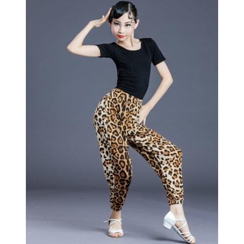 New Girls Latin Dance Dress Children Dance Practice Clothing Summer New Competition Performance Costumes Leopard Print Pants Set