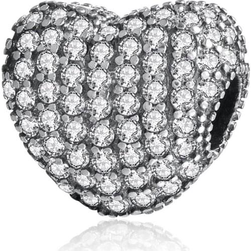 Authentic S925 Pave Open My Heart Clip, Pink & Clear CZ fit Lady Bracelet Bangle For Women DIY Jewelry