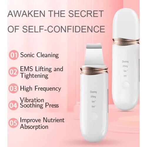 Professional Ultrasonic Facial Skin Scrubber Peeling Shovel Facial Pore Cleaner Face Cleaning Machine Skin Scrubber Lift Machine