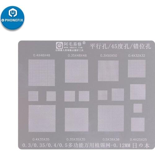 Professional BGA Reballing Stencil Template with 0.3 0.4 0.5mm Parallel 45 Degrees square hole Pentagon Dislocation Hole