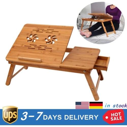 Adjustable Portable Foldable Laptop Notebook Desk Table Stand Bed Tray Anti-Slip Baffle and Imely Heat Emission Laptop Bed Lap