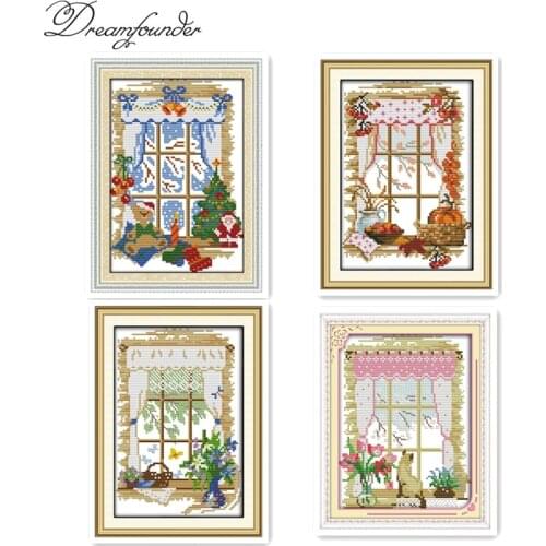 Christmas out of the window cross stitch kit animal18ct 14ct 11ct count print stitching embroidery DIY handmade needlework plus