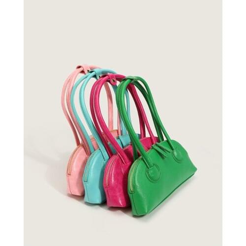 2021 New Candy Color Retro Oil Wax Skin Baguette Bag Long Handle Shoulder Underarm Bag