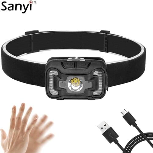 LED Motion Sensor Headlamp 6 Mode T6 COB Head Flashlight Torch USB Rechargeable Head Light Forehead Lamp Night Fishing Headlight