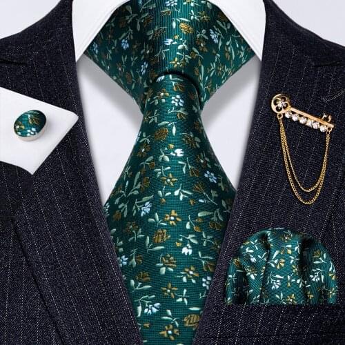 Green Fashion Floral Men Tie Brooch Set 100% Silk Tie for Men Wedding Party Necktie Handkerchief Barry.wang Designer Tie GS-5230