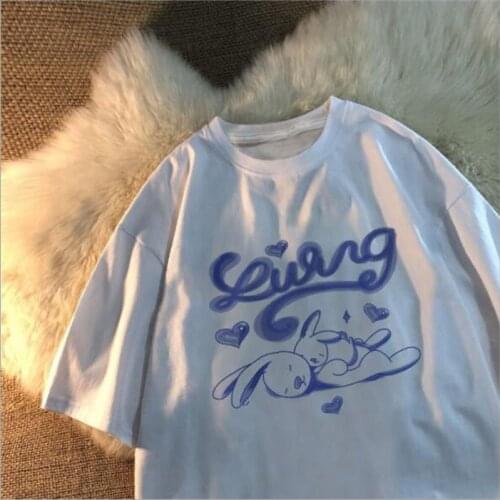 Cute Print T-shirt Women Lovely Style Short Sleeve Round Neck Woman Tops Cotton Spandex Women T-shirts