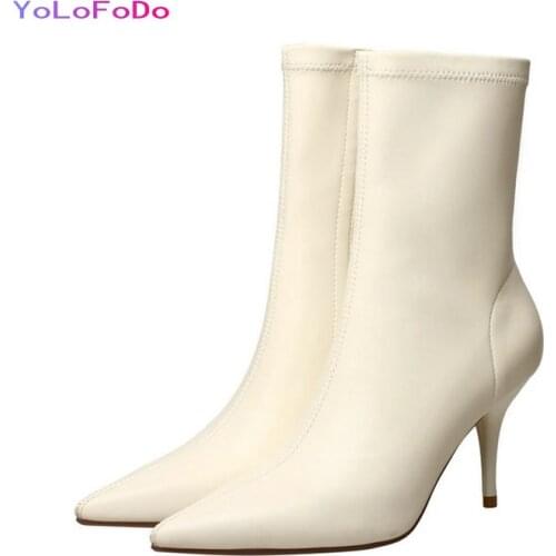 Black Yellow White Women Ankle Boots High Quality PU Leather Thin High Heel Boots Pointed Toe Fashion All-match Womans Shoes