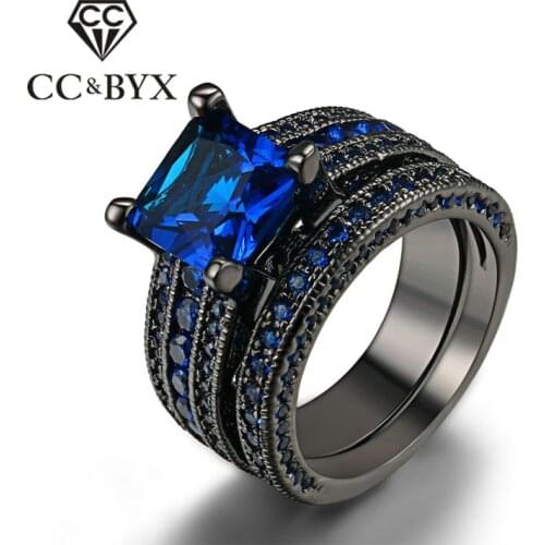 CC Trendy Vintage Jewelry Rings For Women Charms Black Gold-Color Blue Square Stone Bijoux Femme Party Ring Drop Shipping CC1232