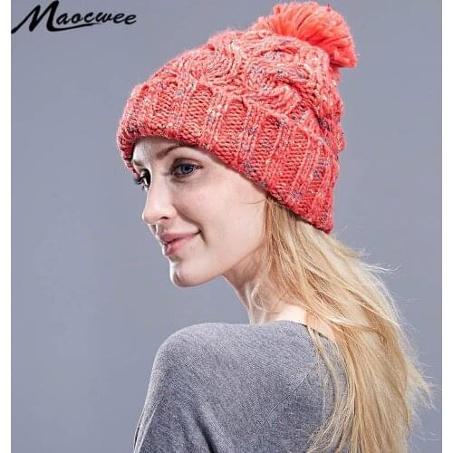 Women Knitting Pompom Beanies Hats Girl Lady Adult Crochet Wool Shag Line Balaclava Beanie Cap Winter Warm Skuilles Caps Bones
