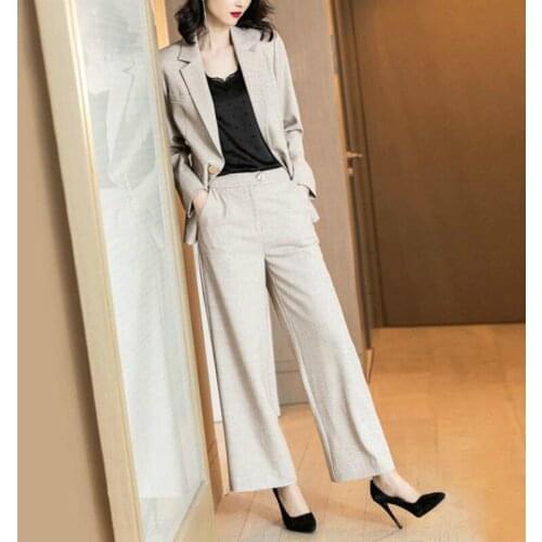 2019 ladies suit autumn new fashion suit one button long sleeve suit casual wide leg trousers two sets of temperament wild women