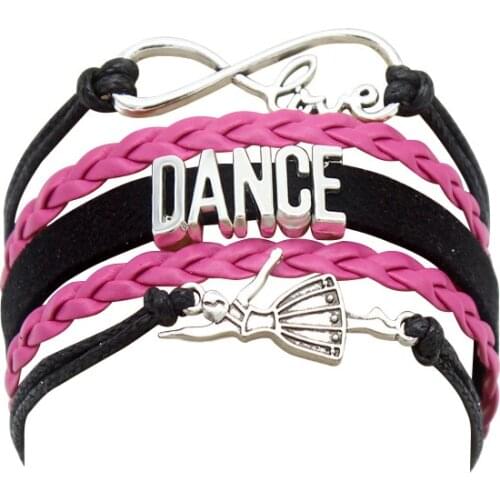 10PC/Lot Infinity Love Dance Charm Wrap Bracelets Hot Pink Gifts Bracelet Leather Custom Women & Men Bracelet Jewelry