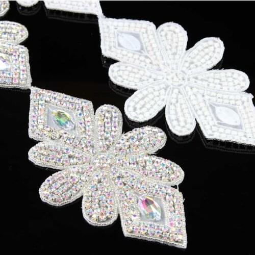 10Yards Rhinestones Trim Iron On Wedding Dresses Belt Silver Resin Crystal Applique AB Hot Fix Patch DIY Bridal Sashes