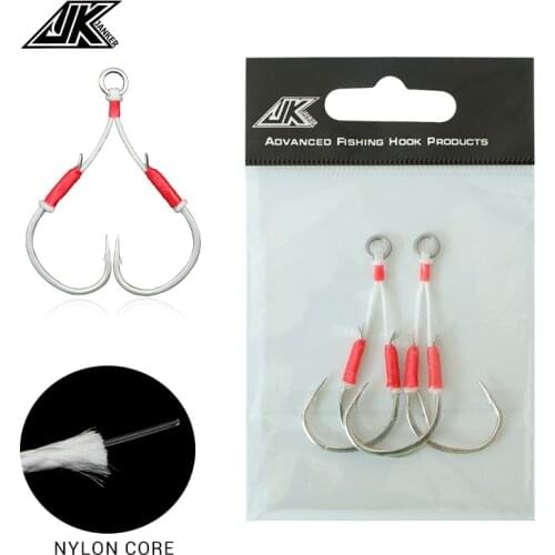 JK 5 Packs Slow Shaking Double Hook Stainless Steel Fish Hook PE Wire Tied With Anti-Rust Coating Saltwater Fishing Double Hook