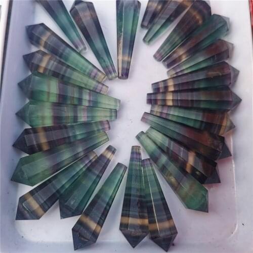 50-58MM Natural Fluorite Crystal Colorful Striped Fluorite Quartz Crystal Stone Point Healing Hexagonal Wand Treatment Gifts
