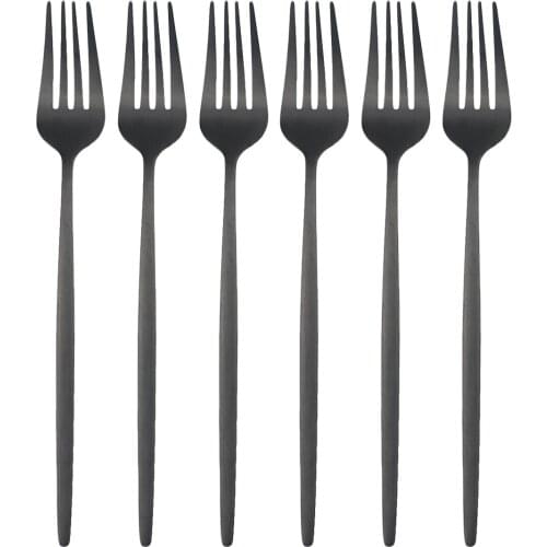 6Pcs Black Stainless Steel Dessert Forks Set Western Cake Fork Cutlery Set Fruit Salad Fork Tableware Set Kitchen Silverware Set