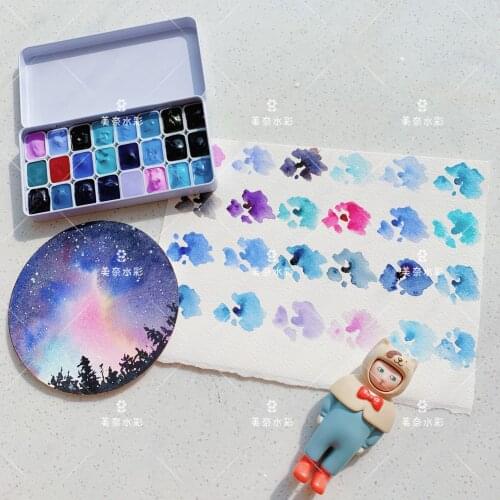 Starry Sky Watercolor Pigment Sub-starry 24 Colors Blue Purple Paint Set Aquarela Art Supplies for Artist Acuarelas Gouache