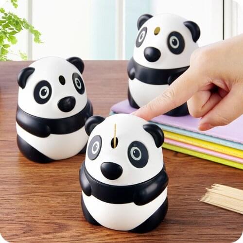 Cute Panda Model Automatic Toothpick Box Creative Hand Pressing Household Living Room Toothpick Holder Household Necessities