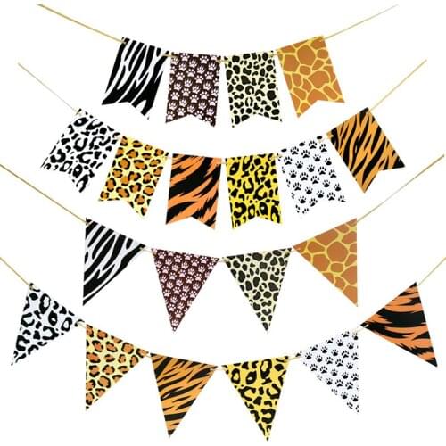 Best Selling Cartoon Forest Animal Series Happy Birthday Green Flag Banner Party Hanging String Party Decoration Arrangement